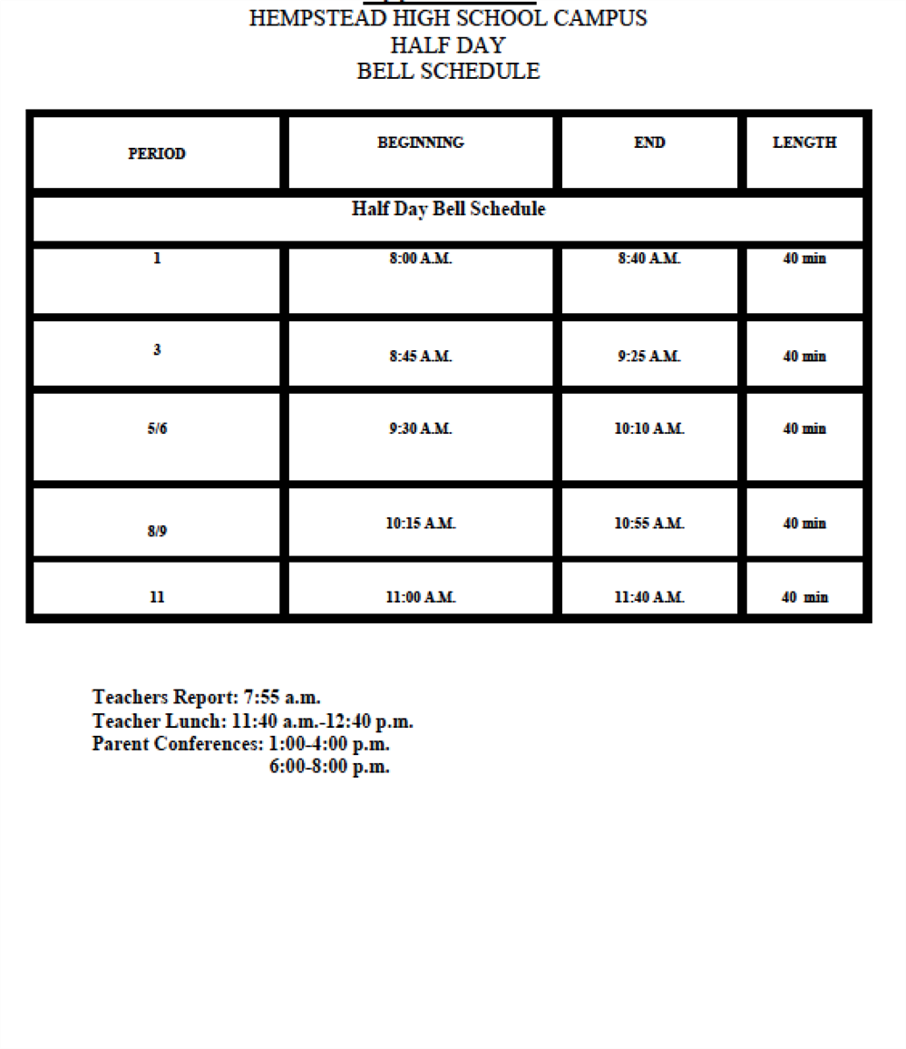 Half Day Schedule